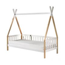 Lit tipi barrière 90x200 sommier inclus Vipack - Bois et blanc