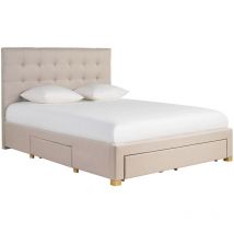 Lit tiroirs 2 places 160x200 cm en tissu beige reno