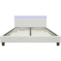 Habitat Et Jardin - Lit tissu bouclette avec led 'Maria' 140x190cm - Crème