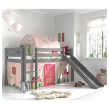 Lit Mi-Hauteur 90x200 avec Toboggan Sommier Inclus et Housse Spring Vipack Pino Gris
