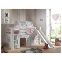 Les Tendances - Lit Mi-Hauteur 90x200 avec Toboggan Sommier Inclus et Housse Birdy Vipack Pino - Blanc
