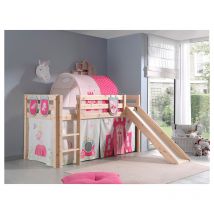 Lit Mi-Hauteur 90x200 avec Toboggan Sommier Inclus et Housse Princesse Vipack Pino - Bois