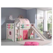 Lit Mi-Hauteur 90x200 avec Toboggan Sommier Inclus et Housse Spring Vipack Pino - Blanc