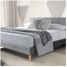 Lit Victoria En Tissu Capitonne 180x200 Cm Gris Clair Sommier Inclus