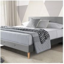 Sofareva - Lit Victoria En Tissu Capitonne 160x200 Cm Gris Clair Sommier Inclus - Gris Clair