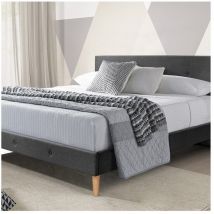 Lit Victoria en tissu capitonne 160x200 cm Gris fonce Sommier inclus - gris fonce