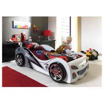 Lit 90x200 Brap Brap Sommier inclus Vipack Car beds - Blanc