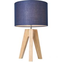 Litecraft - Devlin Table Lamp Wooden Tripod Base With Taupe Drum Shade - Natural