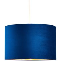 Litecraft - Light Shade Velvet Drum 35 cm Easy Fit Lampshade - Blue, Brass