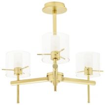 Lincoln Semi Flush Bathroom Ceiling 3 Light With Glass Shades - Brass - Litecraft