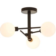 Litecraft - Supa Ceiling Light Semi Flush 3 Arm With White Glass Shades - Black