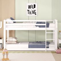 Lit Superposé Enfant, Lits d'Enfant Pin Massif avec Escalier 90x200CM - Blanc