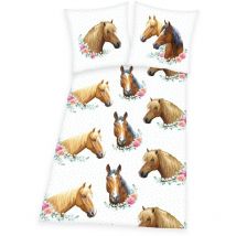 Herding - Literie coton 135x200 Chevaux blanc beige taie d'oreiller 80x80 H24