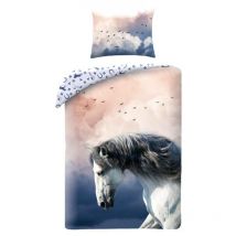 Literie coton 140x200 Cheval Poudre bleu taie d'oreiller 70x90 Kids 12 Halantex