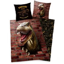 Herding - Literie coton 140x200 Dino 3D marron taie d'oreiller 70x90 H24