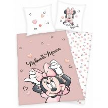 Herding - Literie coton 140x200 Mini Souris blanc rose poudré taie d'oreiller 70x90 H23