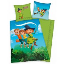 Literie coton 140x200 Petronella en compote de pommes vert bleu taie d'oreiller 70x90 H23