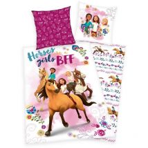 Herding - Literie coton 140x200 Spirit Horses meilleures amies des filles taie d'oreiller rose 70x90 H23