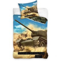 Literie en coton 140x200 Réservoir sur le terrain d'entraînement camo 0133 bleu vert jeunesse militaire taie d'oreiller 70x90