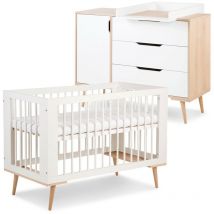 Monmobilierdesign - sofie Ensemble commode à langer et lit bébé style scandinave 120X60 Blanc