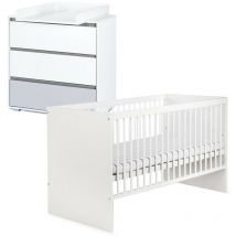 Monmobilierdesign - dalia Ensemble commode à langer + lit bébé évolutif Blanc 120X60