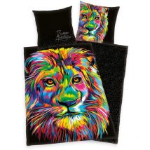 Literie satin 135x200 Le Roi Lion taie d'oreiller colorée noire 80x80 H24