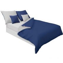Literie satin double face 220x200 +2x70x80 gris/bleu marine MATEX