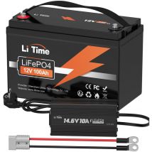 Batterie et Chargeur Lithium 12V 100Ah LiFePO4 Batterie & 12V 10A Lithium Chargeur de batterie (Expédition en Deux Colis) - Litime