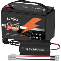 Litime - Batterie Lithium LiFePO4 12V 100Ah & Chargeur de batterie LiFePO4 12V 20A (Expédition en Deux Colis)