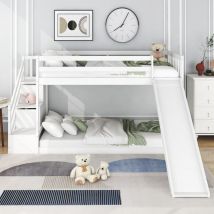 Wishdor - Lit superposé enfant 90 x 200 cm avec main courant et escalier, rangement et toboggan, en pin, blanc