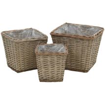 Jardinière en osier avec doublure en PE – 3 pcs – Dimensions : 20/14 x 20,5 cm, 26,5/18 x 24 cm, 32/22 x 27 cm – DAKOTA FIELDS