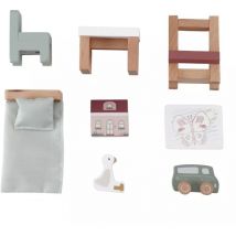 Little Dutch Puppenhaus Kinderzimmer: Möbel Set aus Holz mit Bett, Tisch & Spielzeug - Puppenstube erweitern