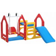 Littletom - Kinder Spielhaus mit Rutsche Schaukel 155x135cm Spiel-Turm Kletter-Haus Kunststoff Kinderspielhaus