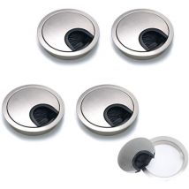 4Pcs Passe Câbles Bureau Rond Encastrable Passe Fil Métal Brossé Design Rangements de Câbles pour Table de Bureau Argent 60mm