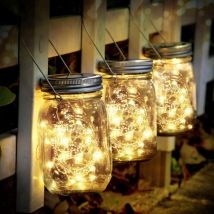 Solarleuchten für den Außenbereich, 3 Stück, Solar-Gartenleuchten, 30 LEDs, wasserdicht, Einmachglas-Gartenleuchten für Innen- und Außenbeleuchtung,