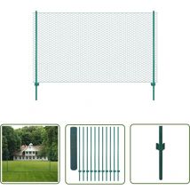 Litzee - The Living Store Clôture en grillage métallique avec poteaux Acier 25x1,5m Vert - Clôture Métal - Clôture Rigide - Clôture Jardin - Clôture