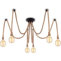 Industrielle Pendelleuchte Mit Textilkabel – Diy Hanfseil Retro Vintage Kronleuchter 6 X 2 Meter Mit E27 Lampenfassung Für Esszimmer, Flur, Restaurant