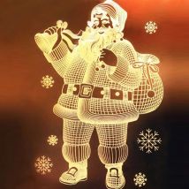 Litzee - led ventouse lumière 3D porte et fenêtre père noël élan cloches noël led guirlande lumineuse flocon de neige nouvel an économique a
