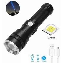 Soekavia - Linterna led recargable, linterna táctica superbrillante con zoom XHP50, 6000 lúmenes, 3 modos, resistente al agua, para camping y