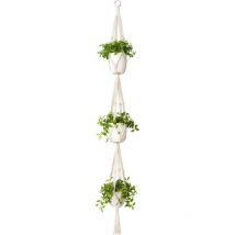 Macramé Plant Hanger 3 Tier Intérieur extérieur Panier à Planter Suspendu Corde de Coton with Beads 177cm