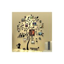 Litzee - Photo Stickers Autocollants Muraux Amovibles 3D Acrylique Arbre avec des Branches Incurvées et des Cadres de Photo(Feulles Noires)