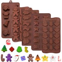 5 Pcs Silicone Moules Noël,Noël Biscuit Gâteau de Noël Moule Chocolat,Noël gâteau au chocolat Candy Jelly Moules,Noel Moule Savon Moule Gâteau Moules