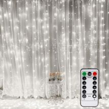 Rideau Lumineux, Fenêtre Guirlandes Lumineuses 300 led 3m3m, 8 Modes d'Eclairage, Ambiance pour Décoration Noël, Mariage, Anniversaire, Balcon,