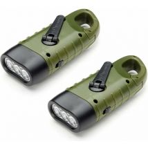 Litzee - Solar Rechargeable Torch(Set of 2), led Emergency Flashlight with Carabiner for Hiking Travel Camping Climbing,Green Army