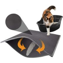 Tapis de litière pour chat avec double couche étanche Motif nid d'abeille Noir