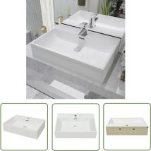 The Living Store Vasque avec trou de robinet en céramique Blanc 60,5x42,5x14,5cm - Lavabo Céramique - Lavabo Salle De Bain - Lavabo Blanc - Meuble