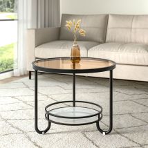 Livingandhome - Black 2 Tier Round Glass and Slate Coffee Table