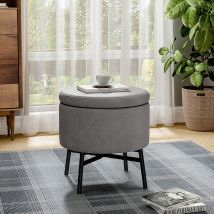 Livingandhome - Gray Velvet Ottoman with Metal Legs