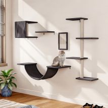 Grey Cat Tree Set with Hammock and Jumping Platform