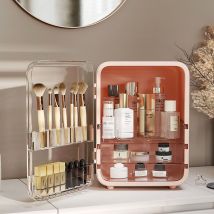 Livingandhome - Large Capacity Makeup Cosmetics Organizer with Mirror,Pink